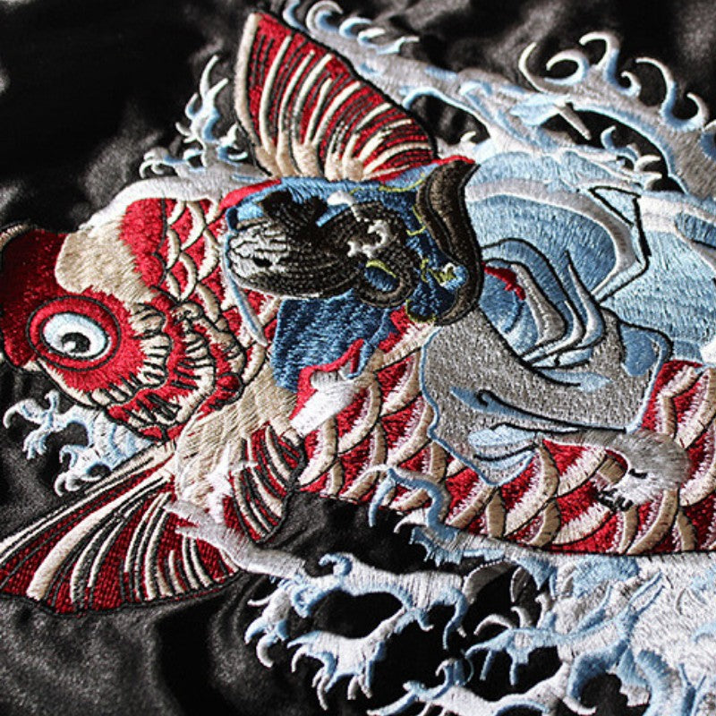 Veste Sukajan Japonaise (Souvenir Jacket) - Broderie Carpe Rouge Et Mont Fuji - Modèle 2017 - NEUF Avec Étiquettes