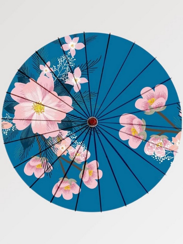 Ombrelle Japonaise Bleue Motif Floral 'Sakura'