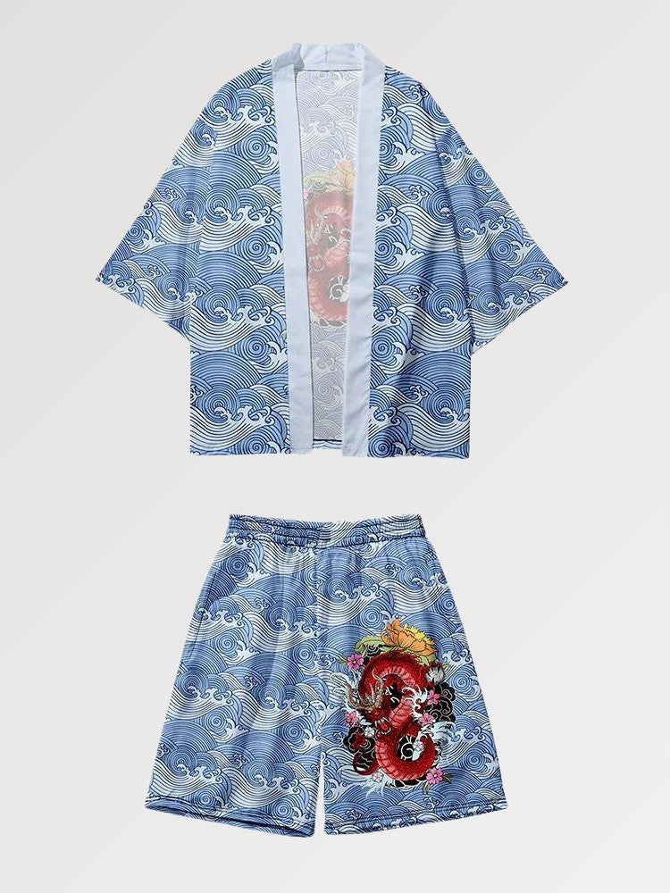 Ensemble Kimono Short 'Blue Dragon'