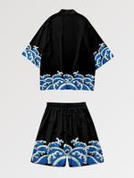 Charger l&#39;image dans la galerie, Ensemble Kimono Short &#39;Blue Wave&#39;
