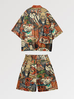 Charger l&#39;image dans la galerie, Ensemble Kimono Short &#39;Daruma x Neko&#39;
