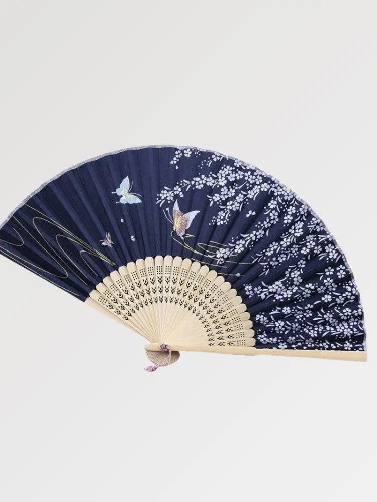 Éventail Japonais Bleu Marine 'Papillon'