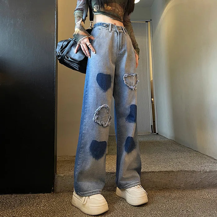 Jean Bleu Femme Motif Cœur 'Saitama'