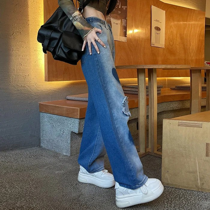 Jean Bleu Femme Motif Cœur 'Saitama'