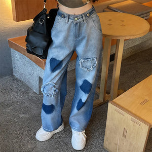 Jean Bleu Femme Motif Cœur 'Saitama'