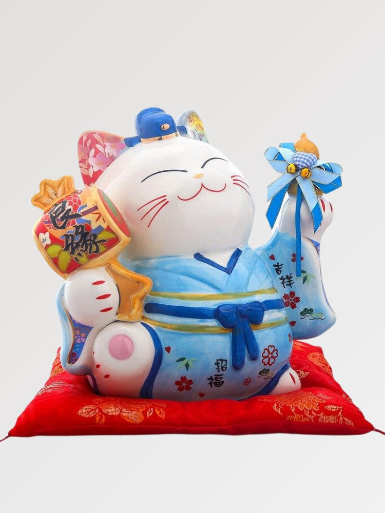 Maneki-Neko Tirelire 'Kimono Bleu'