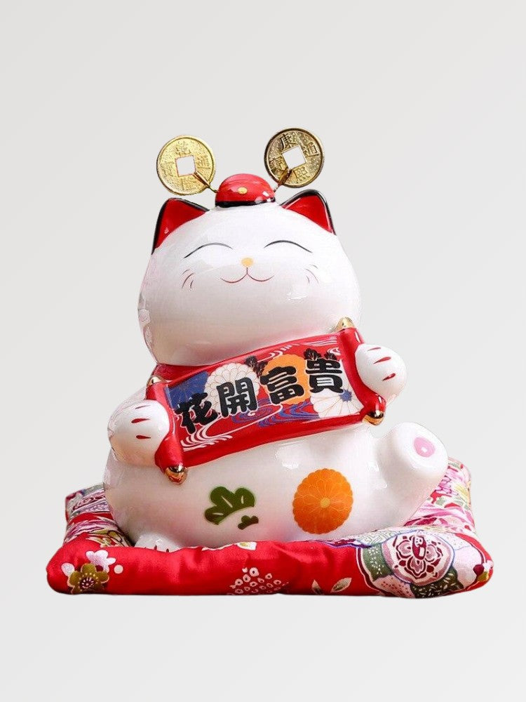 Lachineuse Set Di 2 Tovagliette Giapponesi Maneki Neko, In Tessuto, 40x30 Cm, Con Gatto Portafortuna E Pesci