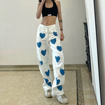 Charger l&#39;image dans la galerie, Pantalon Blanc Cœur Bleu Femme &#39;Chiba&#39;
