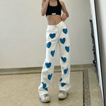 Charger l&#39;image dans la galerie, Pantalon Blanc Cœur Bleu Femme &#39;Chiba&#39;
