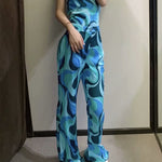 Charger l&#39;image dans la galerie, Pantalon Bleu Jambe Large Femme &#39;Shizuoka&#39;
