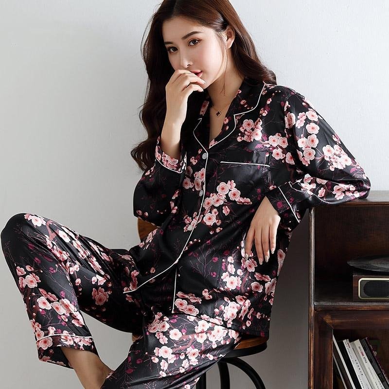 Pyjama Japonais en Soie Noir