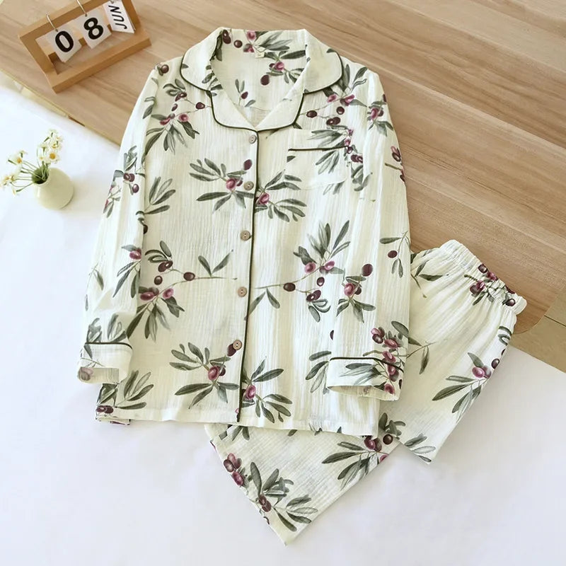 Pyjama Japonais Femme Feuilles d'Olivier