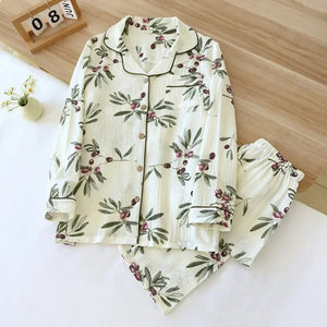 Pyjama Japonais Femme Feuilles d'Olivier
