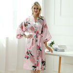 Charger l&#39;image dans la galerie, Pyjama Long Style Kimono Motif Floral Rose
