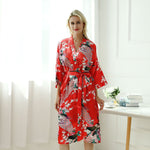 Charger l&#39;image dans la galerie, Pyjama Long Style Kimono Motif Floral Rouge
