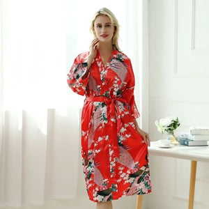 Pyjama Long Style Kimono Motif Floral Rouge