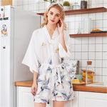 Charger l&#39;image dans la galerie, Pyjama Style Kimono Blanc Grue du Japon
