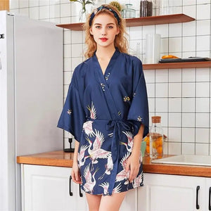 Pyjama Style Kimono Bleu Grue du Japon