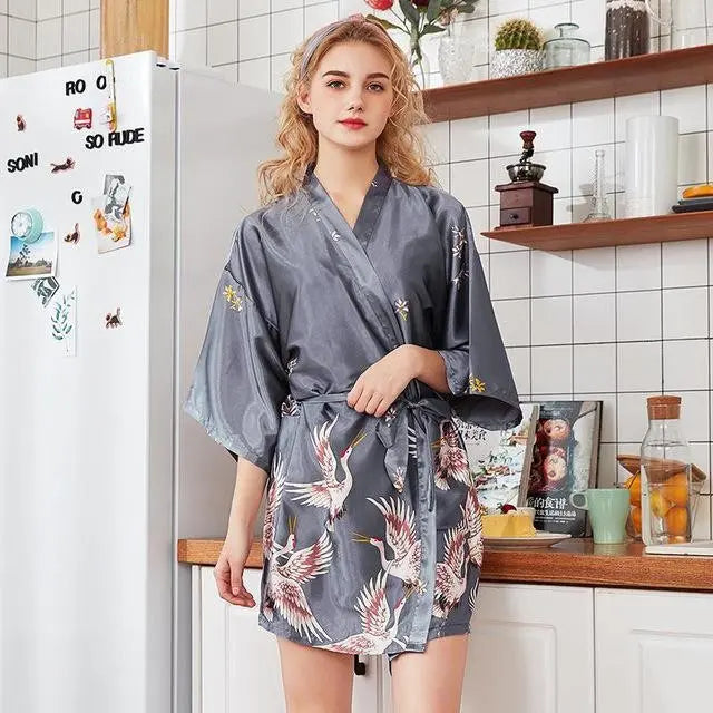 Pyjama Style Kimono Gris Grue du Japon