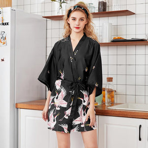 Pyjama Style Kimono Noir Grue du Japon