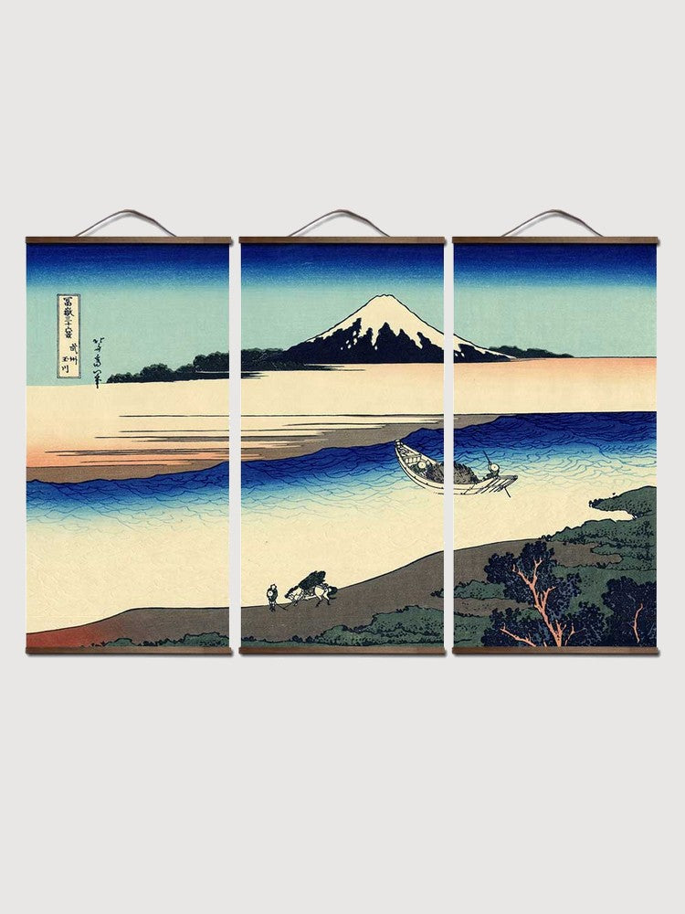 Tableau Triptyque Japonais 'Mont Haku'