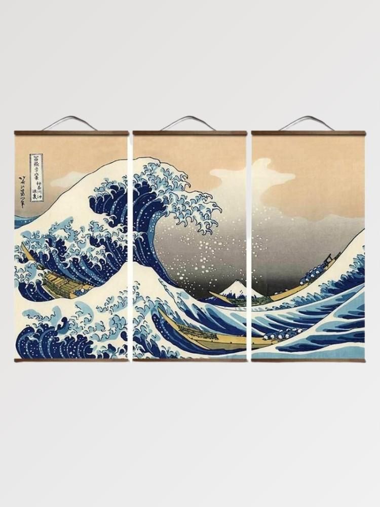 Tableau Triptyque Japonais 'Vague de Kanagawa