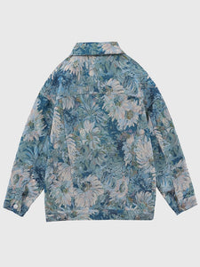 Veste en Jean Bleue Imprimé Floral 'Koyuki'