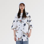 Charger l&#39;image dans la galerie, Veste Kimono Blanche Motifs Grues &#39;Oya Gacha&#39;
