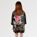 Charger l&#39;image dans la galerie, Veste Kimono Femme Carpe Rouge &#39;Jinryu&#39;

