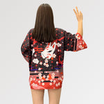 Charger l&#39;image dans la galerie, Veste Kimono Femme Motif Kitsune &#39;Goto&#39;
