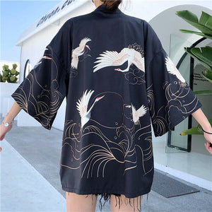 Veste Kimono Femme Motifs Grues 'Banpresto'