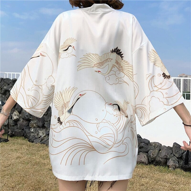 Veste Kimono Femme Motifs Grues 'Banpresto'