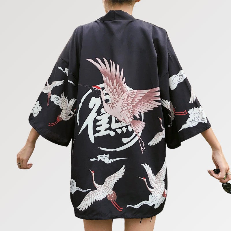 Veste Kimono Femme Motifs Grues 'Kamen Rider'