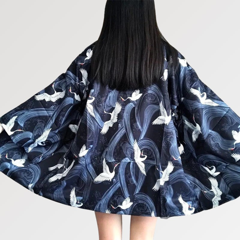 Veste Kimono Femme Tourbillon Bleu 'Danshoku'