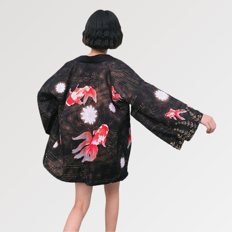 Veste Kimono Motif Carpe Koï Rouge 'Etorofu'