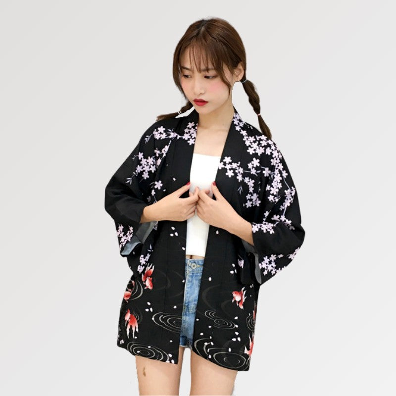 Veste Kimono Motif Cerisier Japonais 'Yaeyama'