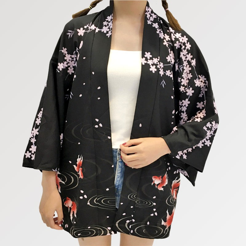 Veste Kimono Motif Cerisier Japonais 'Yaeyama'